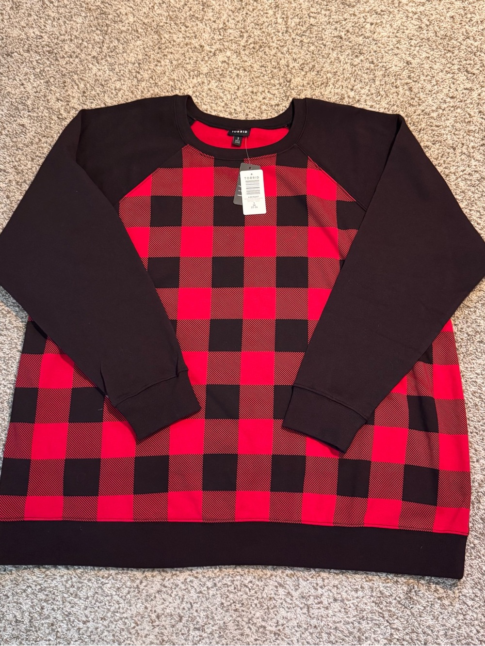 NWT Torrid Cozy Fleece Red Plaid Raglan Sweatshirt - 3X